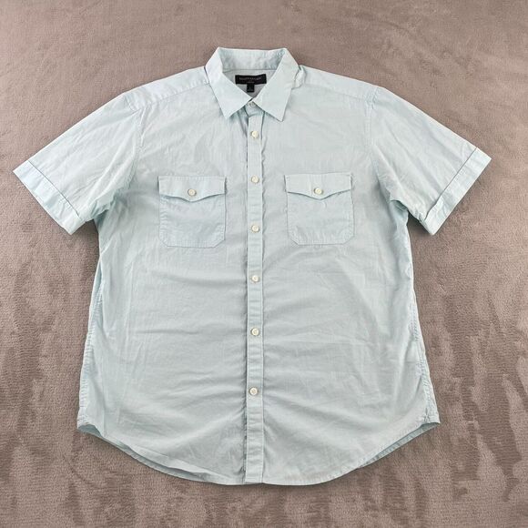 Banana Republic Shirt Men Large Turquoise‎ Neat Weave Flap Pockets Stretch NWOT - Picture 3 of 8